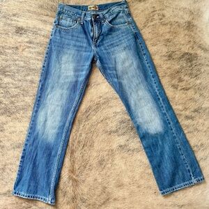 Wrangler Blue Bootcut Jeans with Authentic Distressing